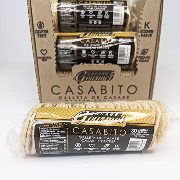 CASABITO Galleta de Casabe Venezolano / Casabe Cracker Pan plano (pan de yuca), sin gluten (GF), vegano,12 Individual Packs 2.4oz / Total Neto 29.63 oz
