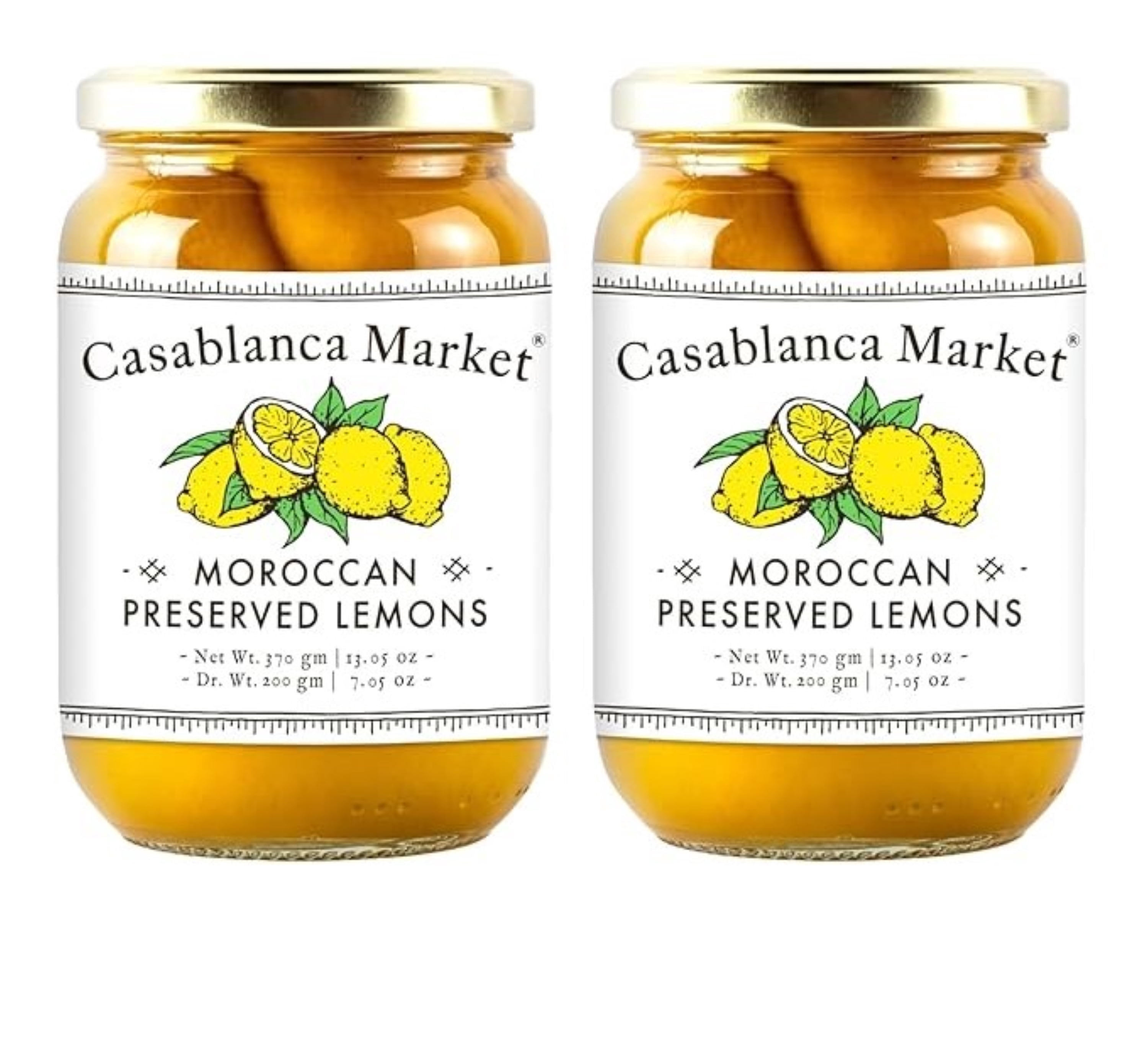 CASABLANCA MARKET Moroccan Preserved Lemons, Whole Non-GMO, Gluten-Free, Kosher & Halal, Authentic for Tagine, Stews & Salads, 2 Pack (13 oz Jars)