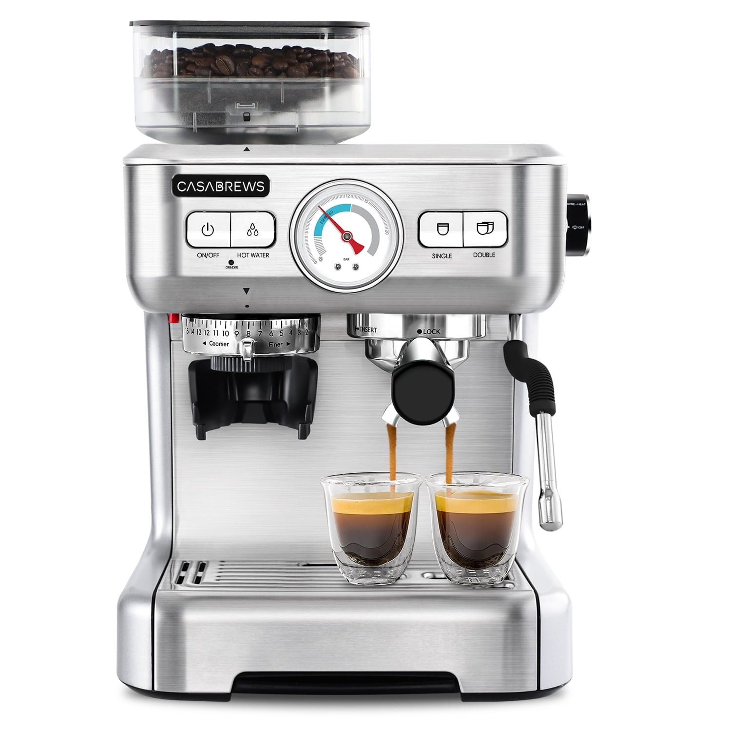 Casabrews Silver Stainless Steel Super Automatic Espresso Machine with Grinder