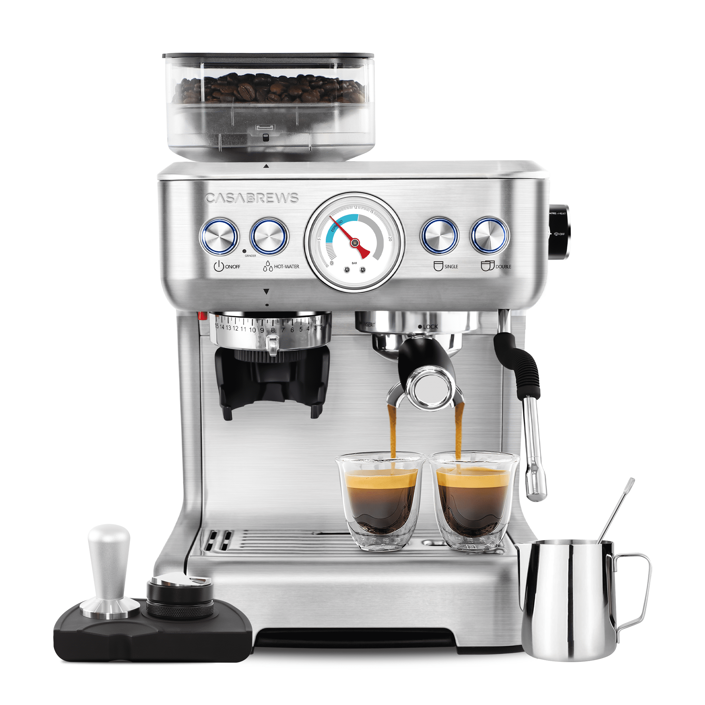 Casabrews Silver Stainless Steel Super Automatic Espresso Machine with Grinder