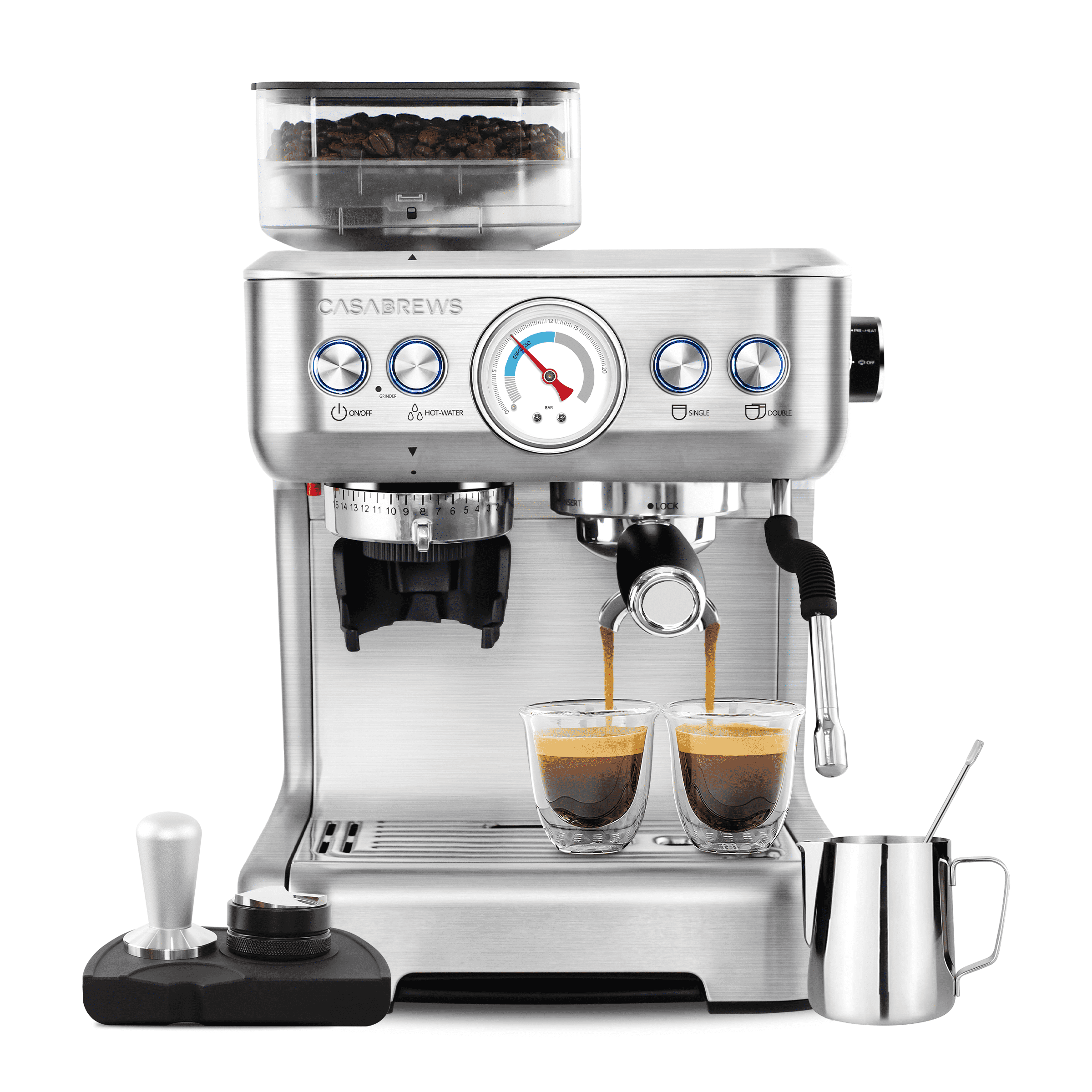 Casabrews Silver Stainless Steel Super Automatic Espresso Machine with Grinder