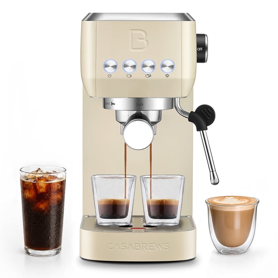 CASABREWS 3700 Essential Espresso Machine, 20 Bar Coffee Maker with PID Temperature Control, Pre-Infusion, Steam Wand & Stainless Steel Design, Cream.