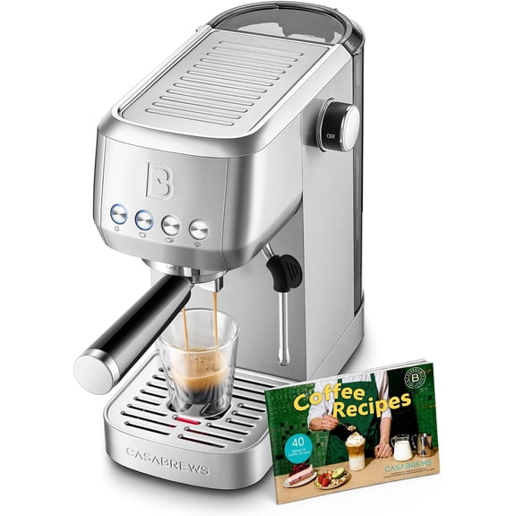 CASABREWS 3700 Essential 20 Bar Espresso Machine, Compact Coffee Maker with Milk Frother and 43.9oz Removable Water Tank,Semi-Automatic Stainless Steel Latte Cappuccino Coffee Machine,Siliver.