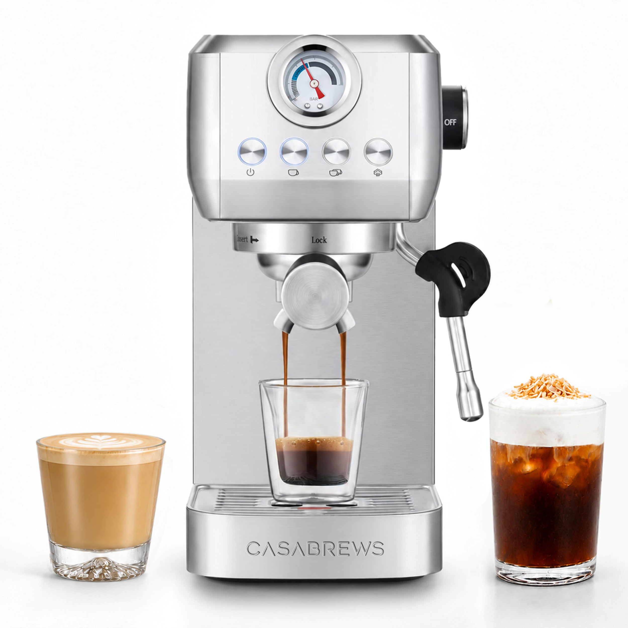 Casabrews 3700Gense Espresso Machine with 58mm Portafilter, PID Temperature Control, Pressure Gauge, 20-Bar Pump, Steam Wand & Stainless Steel Design