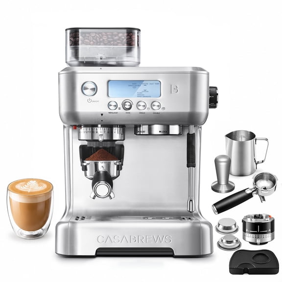 CASABREWS 5700Pro 20 Bar Espresso Machine with Grinder,Barista Semi-Automatic Coffee Machine for Latte & Cappuccino with LCD Display and Milk Frother Steam Wand,Stainless Steel Coffee Maker,