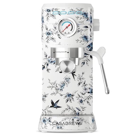 CASABREWS CM5418 Retro Floral Espresso Machine, 20 Bar Coffee Maker with Milk Frother and Removable Water Tank, Vintage Style Compact Espresso Machine for Home Kitchen, Floral Design, Celadon