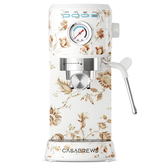 CASABREWS CM5418 Espresso Machine 20 Bar, Compact Espresso Maker with Steam Milk Frother, Stainless Steel Coffee Machine with 34oz Removable Water Tank for Cappuccino, Retro Cream Floral, ENAMEL
