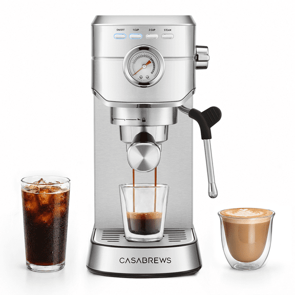 CASABREWS CM5418 Slim Espresso Machine, Pre-Infusion Espresso Maker with PID Temperature Control, 20 Bar,Pressure Gauge,Stainless Steel.