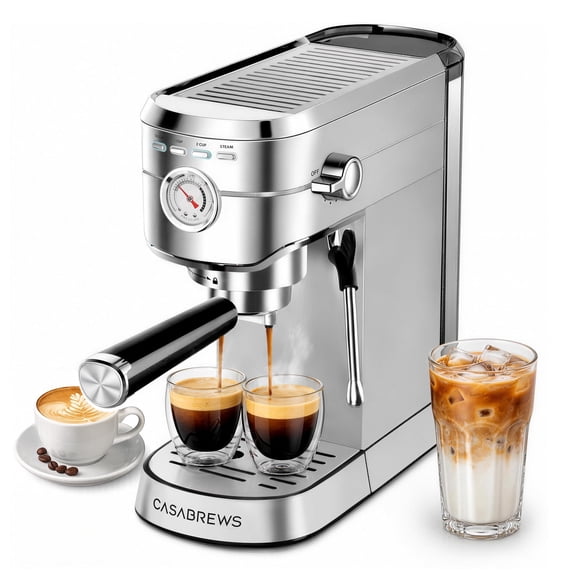 CASABREWS CM5418 20 Bar Espresso Machine, Stainless Steel Coffee Maker with Pressure Gauges and Steam Milk Frother,Compact Coffee Latte Machine with 1350 W boiler, 34oz Removable Water Tank,Silver
