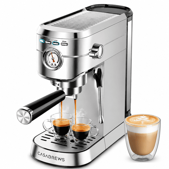 CASABREWS CM5418 20 Bar Compact Espresso Machine for Home, Cappuccino and Latte Coffee Maker with Milk Frother, Removable Water Tank, Fast Heat, Easy to Clean, Stainless Steel.