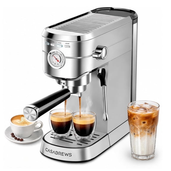 CASABREWS CM5418 20 Bar Espresso Machine with Pressure Gauge, Stainless Steel Espresso Maker with Powerful Milk Frother for Cappuccino and Latte, Silver
