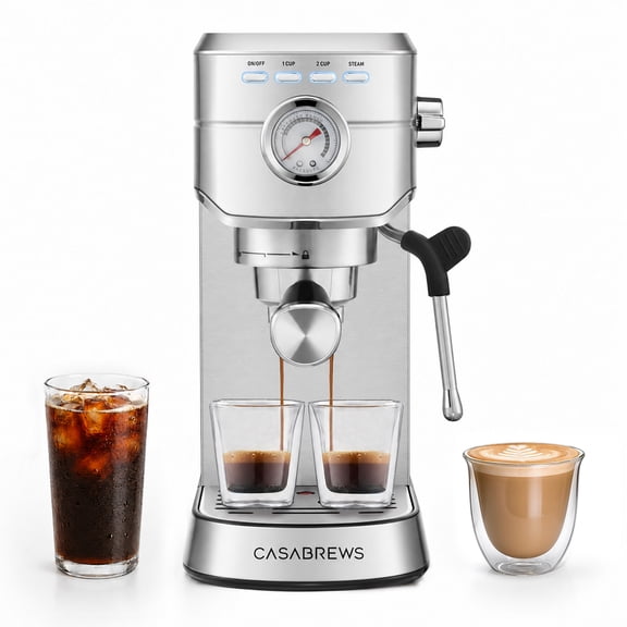 CASABREWS CM5418 Compact Espresso Machine, 20 Bar Espresso Maker with PID Temperature Control, Pre- infusion and Pressure Gauge, Coffee machine for Lattes, Cappuccinos,Stainless Steel.