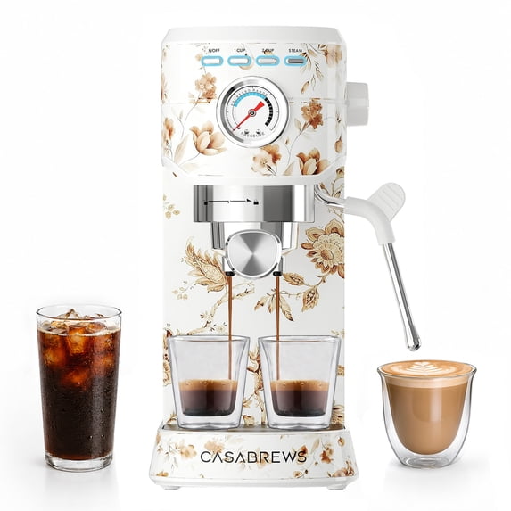 CASABREWS CM5418 ENAMEL Espresso Machine, 20-Bar Coffee Maker with Retro Vintage Design, PID Temperature Control, Pressure Gauge, Pre-Infusion & Steam Wand for Cappuccino and Latte