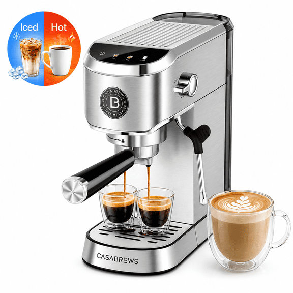 CASABREWS 5418PLUS 20 Bar Espresso Machine, Touchscreen Espresso Maker with Powerful Steam Milk Frother, Stainless Steel Coffee Machine, PID Temperature Control, Large Water Tank,Silver