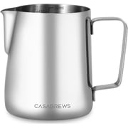 CASABREWS 12oz Milk Frothing Pitcher, 350ml Stainless Steel Milk Pitcher with Sharp Spout for Latte Art, Ergonomic Handle & Measurement Marks.