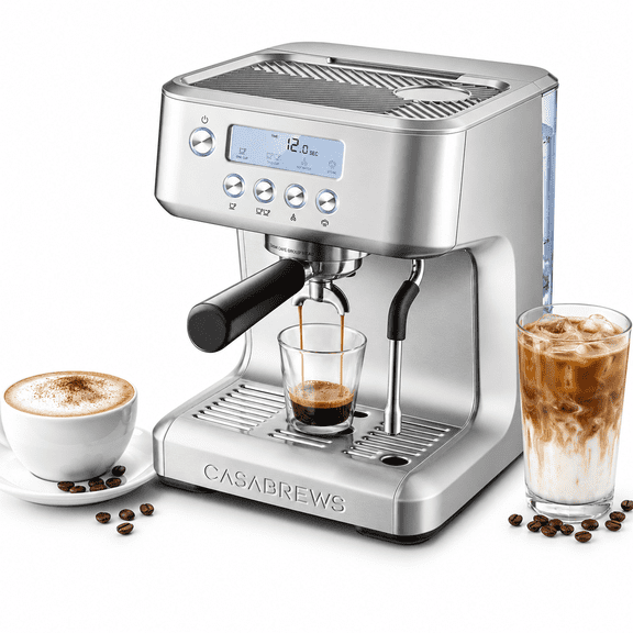 CASABREWS Ultra 20 Bar Espresso Machine with LCD Display, Coffee Maker with Powerful Milk Frother, Customizable Brewing Temperature, Barista-Level Latte and Cappuccino Machine for Home, Silver