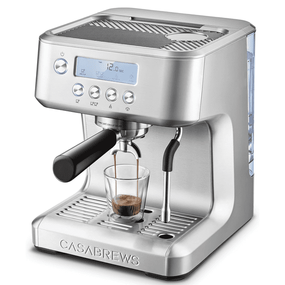 CASABREWS Ultra 20 Bar Espresso Machine with LCD Display, Coffee Maker with Powerful Milk Frother, Customizable Brewing Temperature, Barista-Level Latte and Cappuccino Machine for Home, Silver
