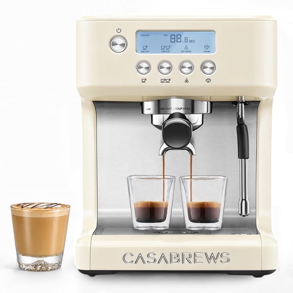 CASABREWS ULTRA Espresso Machine, Professional 20 Bar Espresso Maker with 58mm Commercial Portafilter, Adjustable PID Temperature Control, LCD Display & Steam Wand,Cream.