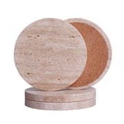 CASACOUTURE-Travertine-Stone-Coasters Set of 4-Round -4 Diameter Drink Coasters for Housewarming Gift, Desktop Protection Suitable for Various Cups - Sturdy and Durable Aesthetics