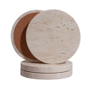 CASACOUTURE-Travertine-Stone-Coasters Set of 4-Round -4" Diameter Drink Coasters for Housewarming Gift, Desktop Protection Suitable for Various Cups - Sturdy and Durable Aesthetics