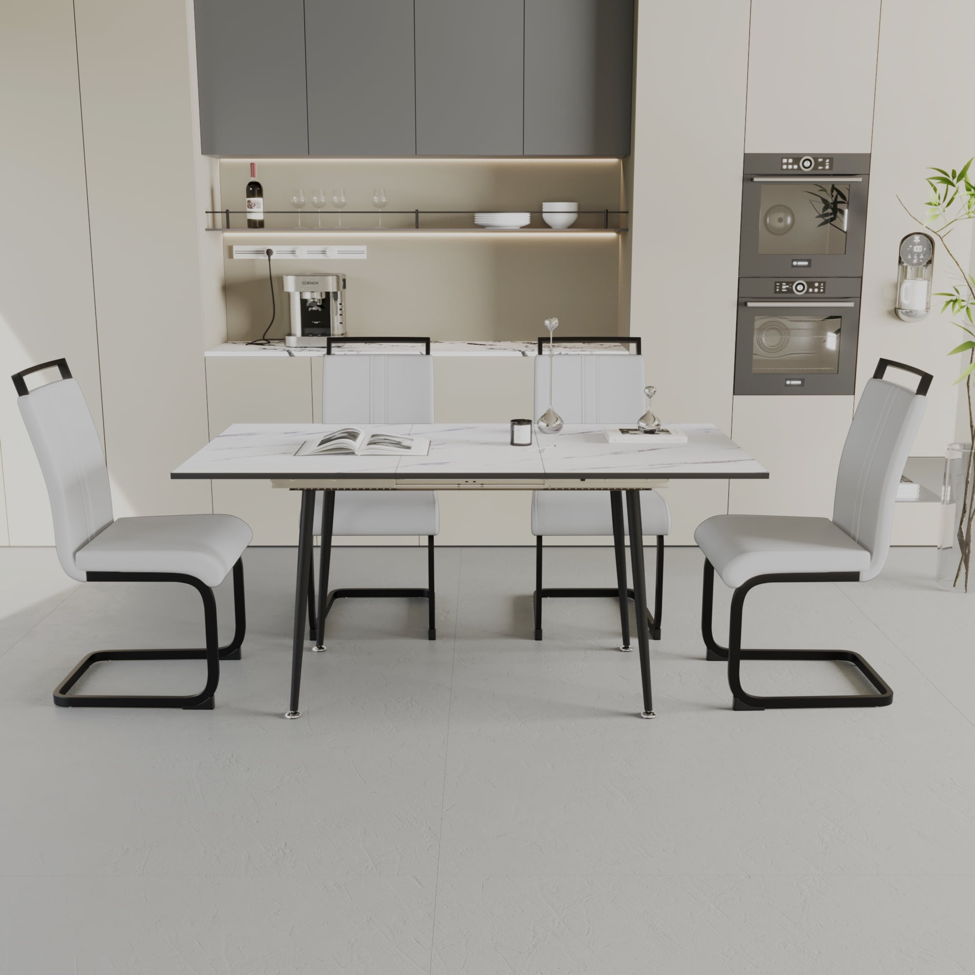 CASADEAR 47"-63" expandable dining table set,1 table and 4 chairs ...