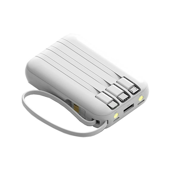 CASAFUN 10000mAh Small Power Bank,Mini Portable Charger Built in 3 Cables,USB C Input/Output ,External Battery Portable Charger Power Bank for Phone,Tablet
