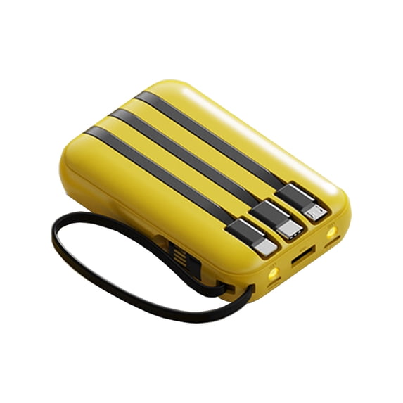 CASAFUN 10000mAh Small Power Bank,Mini Portable Charger Built in 3 Cables,USB C Input/Output ,External Battery Portable Charger Power Bank for Phone,Tablet