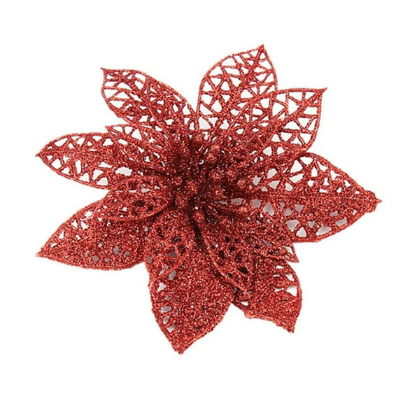 CASAFUN 10Pcs Christmas Red Glitter Poinsettia Flowers Picks Christmas Tree Ornaments Wide for Red Christmas Tree Wreaths Garland Holiday Seasonal Wedding Decorations