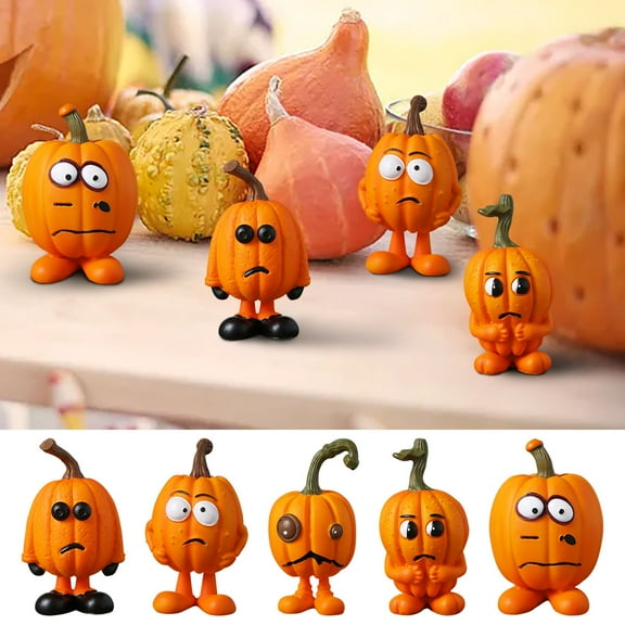 CASAFUN 2024 Halloween Pumpkin Statue with Lively and Funny Expressions-3D Pumpkin Decorations Miniature Resin,Unique Pumpkin Figurine for Home Table Decor,Halloween Party Crafts
