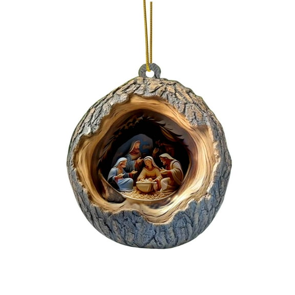 Cififendec 3D Acrylic Christmas Nativity Pendants, Nativity Scene Christmas Tree Hanging Decorations, Creative Space Design Nativity Day of Jesus Ornament Christmas Religious