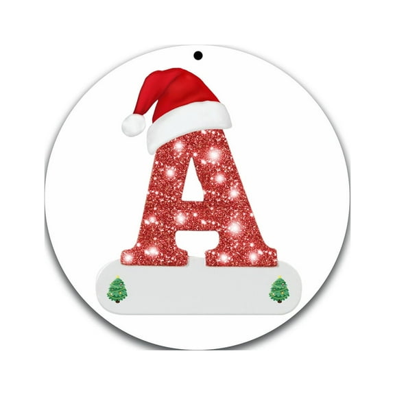 CASAFUN Acrylic Christmas Hanging Ornaments,3.2 Inch Round Tree Ornaments with Christmas for Christmas Tree Party Home Decoration, Christmas Initial with Red Hat Letters Ornament