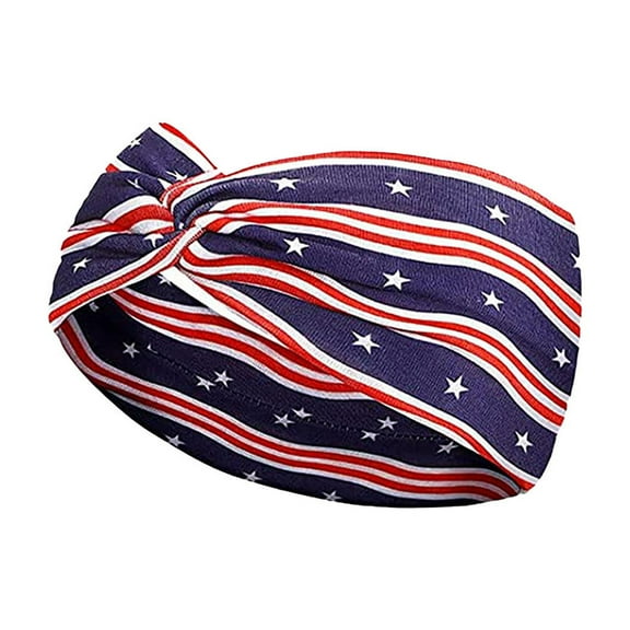 CASAFUN American Flag Headband Back Elastic Comfort Style Streak And Star Art Print Red White and Blue Knotted Bandana Hair Accessory