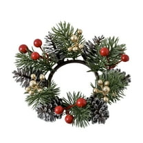 CASAFUN Artificial Christmas Wreath Candle Holder Candle stick Garland for Front Door Window , Flocked Xmas Door Wreath Christmas Decoration for Outdoor Fall Winter