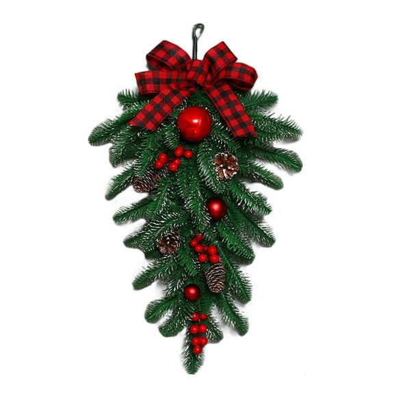 CASAFUN Artificial Christmas Wreath Garland for Front Door Window , Flocked Xmas Door Wreath Christmas Decoration for Outdoor Fall Winter