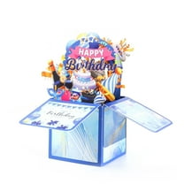 CASAFUN Birthday Pop Up Card-Happy Birthday Cards for Women Men Friend Blue 3D Birthday Gift Greeting Card with Envelope Birthday Cake Balloon Birthday Card for Husband Wife Mom Daguhter Son Sister