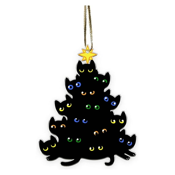 CASAFUN Black Cat Halloween Christmas Ornament Birthday Gift for Cat Lovers,Black Cat Xmas Decor Tree Hanging,Christmas Ornament,Car Hanging Ornaments