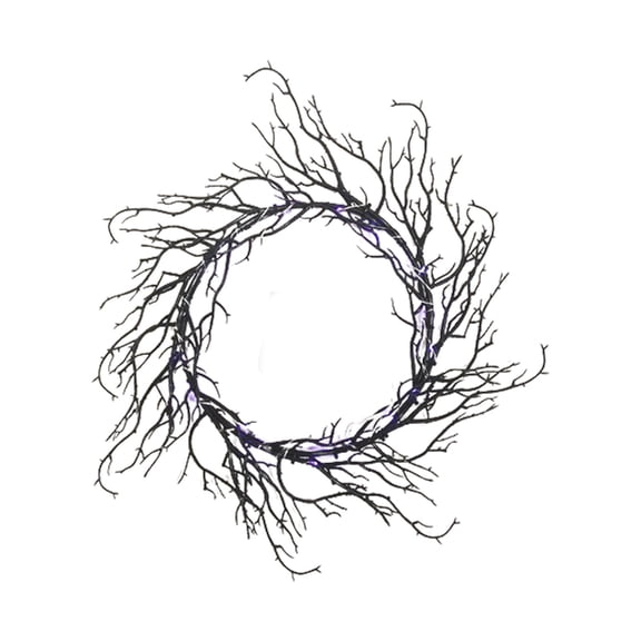 CASAFUN Black Wreath for Front Door, Halloween Wreath with Lights, Twig Wreath Halloween Lighted Garland Outdoor Halloween Decorations, Glitter Black Wreaths Halloween Decor Party Props