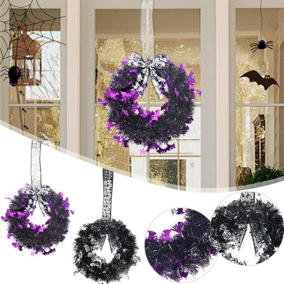 CASAFUN Black Wreath for Front Door, Halloween Wreath Twig Wreath Halloween Garland Outdoor Halloween Decorations, Glitter Black Wreaths Halloween Decor Party Props