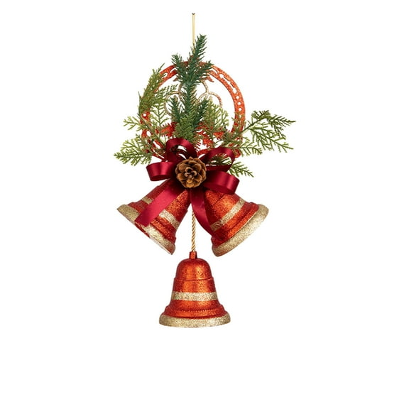 CASAFUN Christmas Bell Ornaments,Rustic Lucky Christmas Hanging Decor Bells On Rope, Xmas Tree Hanging Decorations Bells with Pine Needle and Bow for Crafts Holiday Party Favors Supplies