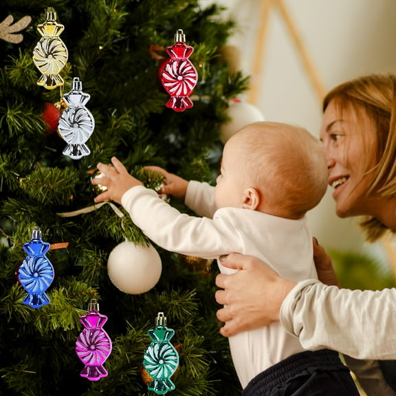 CASAFUN Christmas Candy Ornaments Hanging Glitter Candy Cane Ornaments Christmas Tree Candy Peppermint Ornaments with Golden Ropes for Xmas Halloween Party Decorations