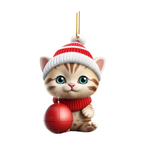 CASAFUN Christmas Hanging Ornament,Merry Christmas Cat Acrylic Pendant for Christmas Tree Window Car Decor,Holiday Party Gift Welcome Sign Decorations for Kids Family Friends Garden