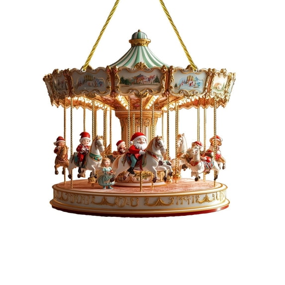 CASAFUN Christmas Hanging Ornaments, Christmas Scene Traditional Tree Hanging Ornament Holiday Carousel Village Scene Light Up Christmas Decorations for Party Home Door Wall Car Decor
