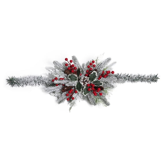 CASAFUN Christmas Mailbox Swag with Lights Artificial Flocked Pine Needles Pine Cones Garland Decorations Outdoor Indoor for Front Door Mail Box Winter Holiday