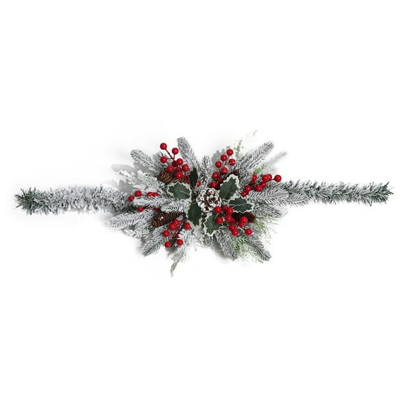 CASAFUN Christmas Mailbox Swag with Lights Artificial Flocked Pine Needles Pine Cones Garland Decorations Outdoor Indoor for Front Door Mail Box Winter Holiday