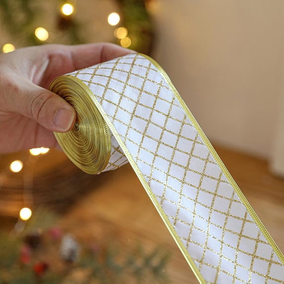 CASAFUN Christmas Ribbon Metallic Glitter Ribbon Wired Edge Decorative Fabric Ribbons for Party Wrapping Home Decorations Wedding Birthday DIY Crafts 2m