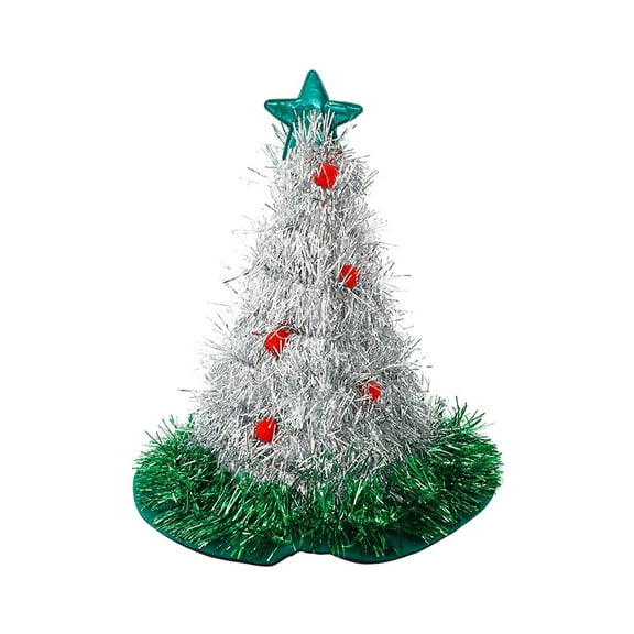 CASAFUN Christmas Santa Hats Christmas Tree Hats Tinsel Xmas Tree Hat Costume Accessories Red Green Glitter Christmas Hats for Christmas Costume Adults and Kids