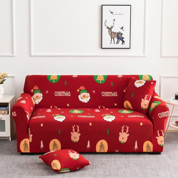 CASAFUN Christmas Stretch Couch Cover for Cushion Couch,Washable Sofa Loveseat Cover for Backrest and Seat Non Slip Sofa Slipcover Furniture Protector for Living Room