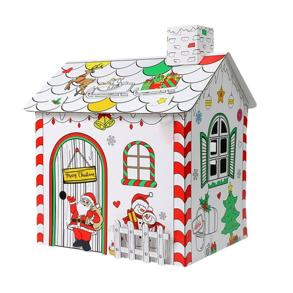 CASAFUN Christmas Toy House, Cardboard House Painted by Children, Large Christmas Cardboard Toy House for Children Toddler Christmas Activities Indoor Fun