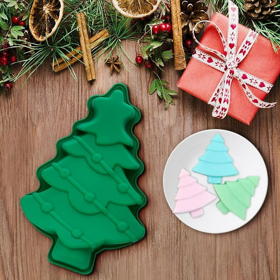 CASAFUN Christmas Tree Cake Pan 3D Christmas Tree Silicone Baking Molds Non Stick Pie Mould Bakeware Tray for Holiday Parties Baking Mousse Muffin Chocolate Fondant Sweets