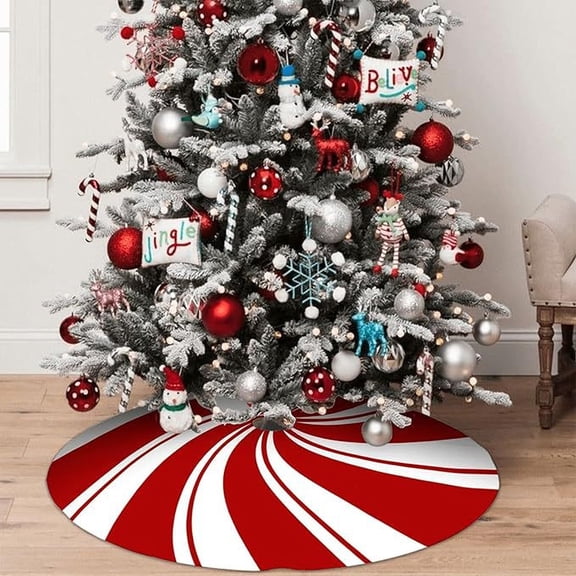 CASAFUN Christmas Tree Skirt Red Rustic Xmas Tree Ornaments Christmas Tree Mat with Snowy Pattern for Farmhouse Xmas Christmas Decorations Holiday Party